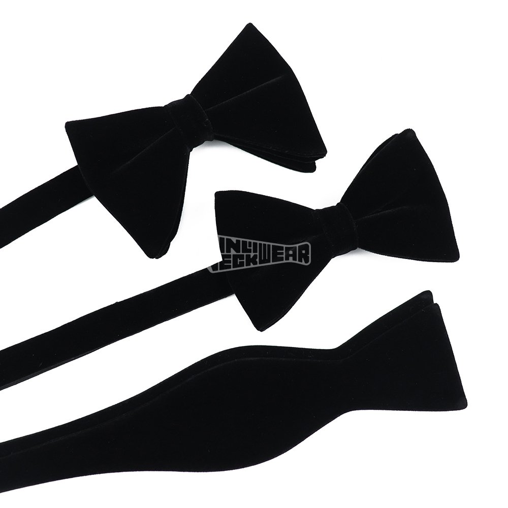 Adjustable Tuxedo Bowties Mens Oversized Formal Black Solid Color Thick Velvet Bow Ties For Wedding