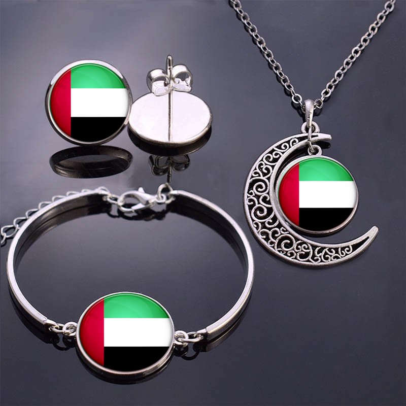 70 UAE Flag Map Tie Clip Lapel Pin Ring Brooch Cuff Link Necklace Bracelet Earrings Key Chain United Arab Emirates Jewelry Set