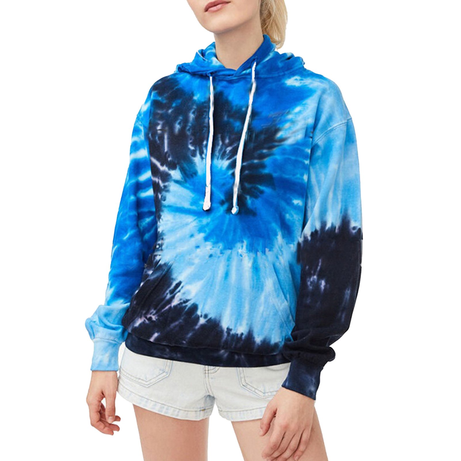 S-3XL hooded sweatshirt Women's loose tie dye T-shirt Printed long sleeved shirt