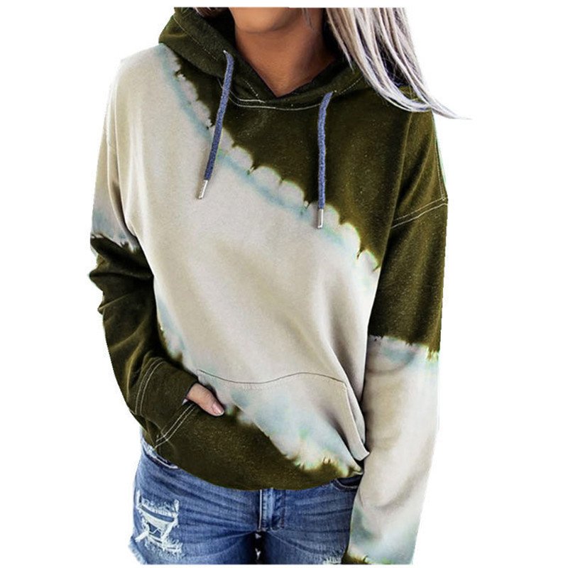 S-3XL hooded sweatshirt Women's loose tie dye T-shirt Printed long sleeved shirt