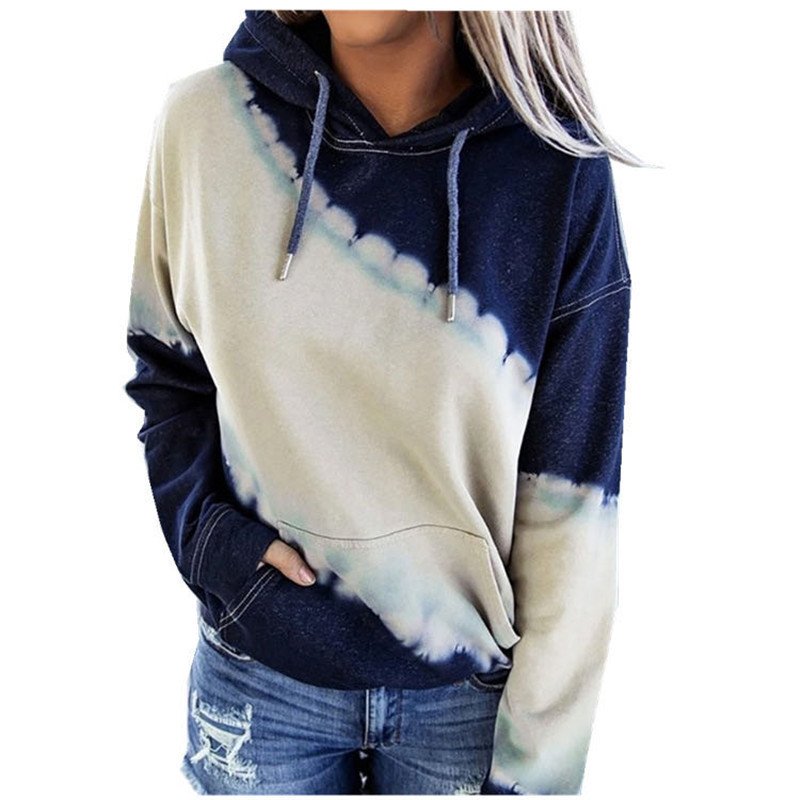 S-3XL hooded sweatshirt Women's loose tie dye T-shirt Printed long sleeved shirt