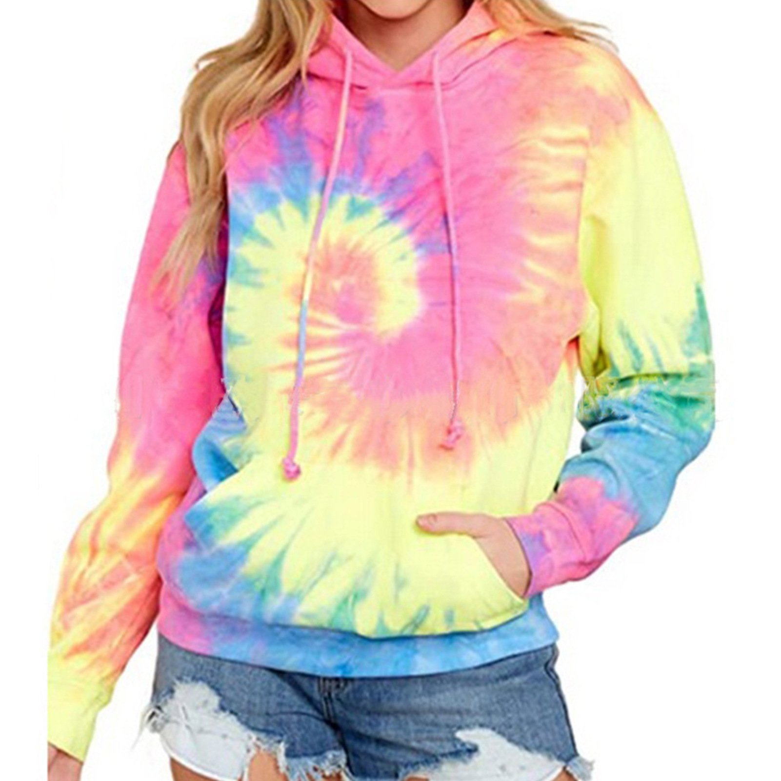S-3XL hooded sweatshirt Women's loose tie dye T-shirt Printed long sleeved shirt