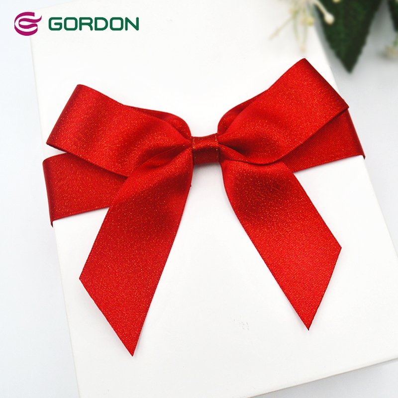 Gordon Ribbons Custom Ribbon Christmas Gift Decoration Gold Satin Bows Gift Ribbon Bow With Elastic Loop Ruban Lurex Bow
