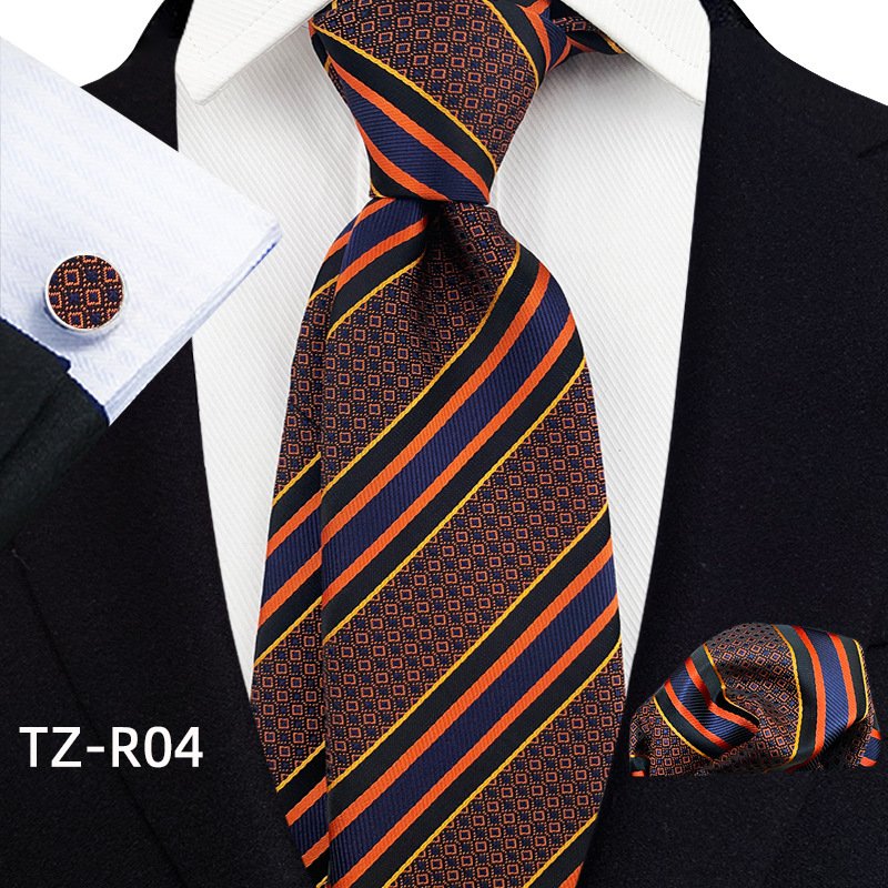 Tie handkerchief pocket towel cufflinks three piece color woven jacquard retro casual British style accessory striped tie