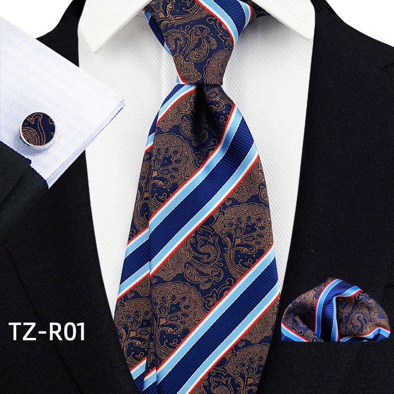 Tie handkerchief pocket towel cufflinks three piece color woven jacquard retro casual British style accessory striped tie