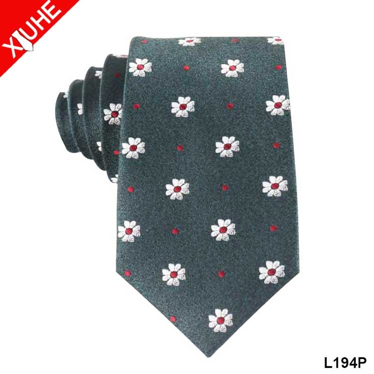 Regular Size Custom Pattern Ties Flower Pattern Green Woven Necktie Paisley Custom Polyester Mens Tie