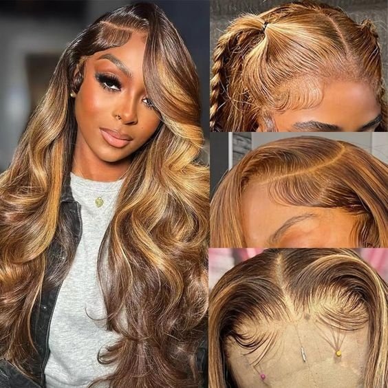 13x4 Blonde Highlights Frontal Wig Brown Highlighted Human Hair Lace Wigs Deep Wave Curly Highlight Lace Front Wig