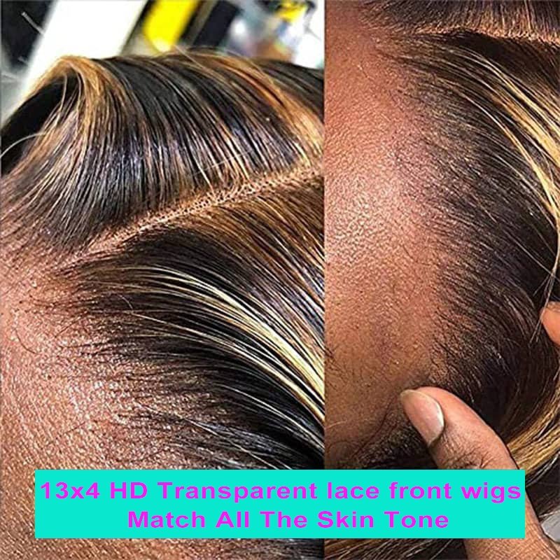 13x4 Blonde Highlights Frontal Wig Brown Highlighted Human Hair Lace Wigs Deep Wave Curly Highlight Lace Front Wig