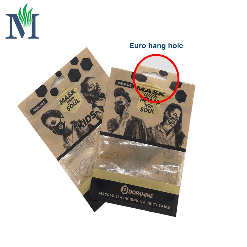 Customized Printing Kraft Paper 3 Sides Sealing Flat Zip Lock Packing Bag for Mask