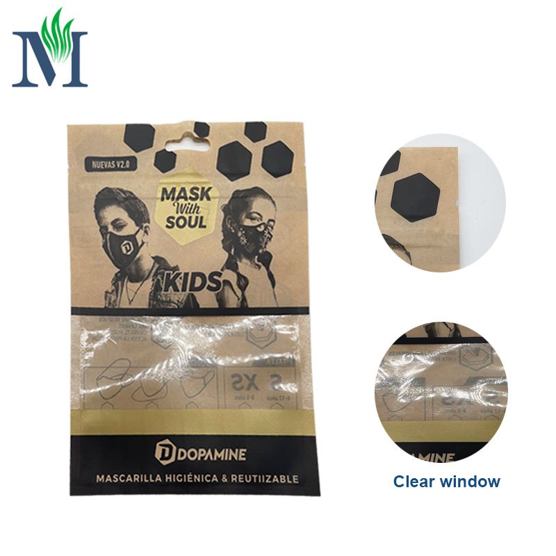 Customized Printing Kraft Paper 3 Sides Sealing Flat Zip Lock Packing Bag for Mask