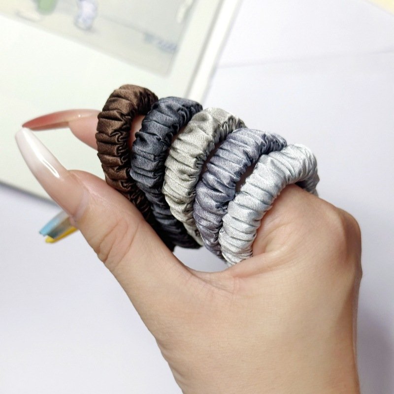 wholesale 1cm Elastics Hair Ties Ponytail Holders solid color 100% Real Silk hair scrunchies for women scrunchi