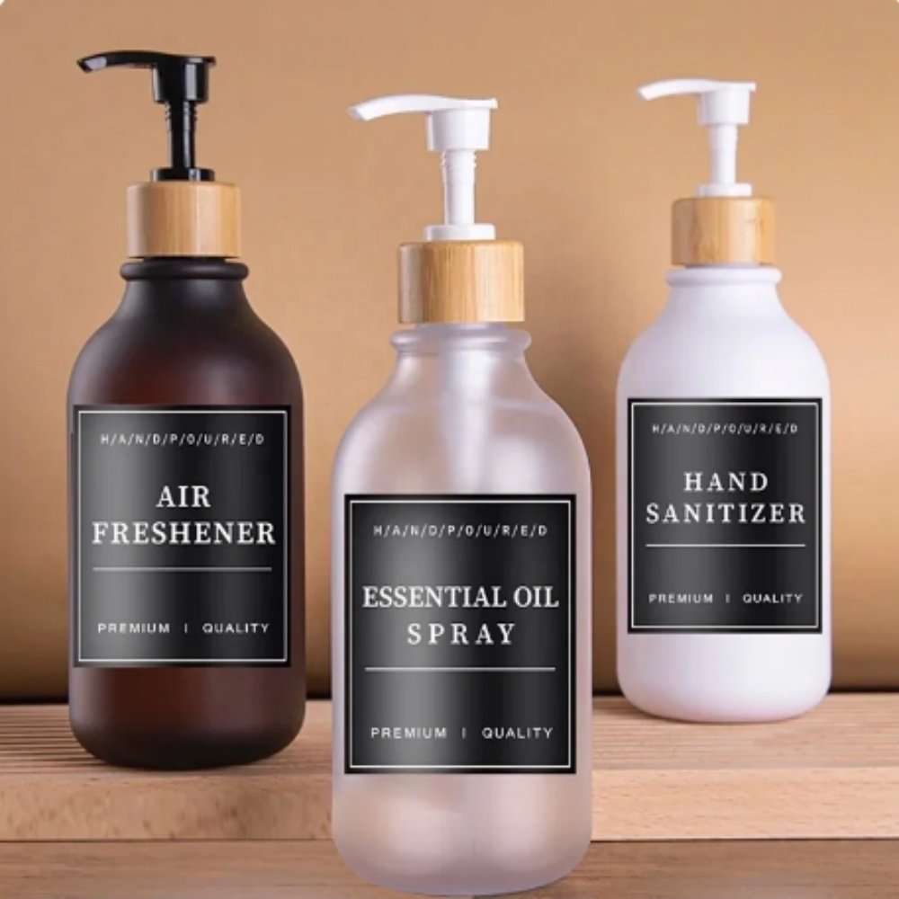 Bathroom Labels Sticker Set Shampoo and Shower Gel Dish Soap Dispenser Label Removable Waterproof Lotion Label