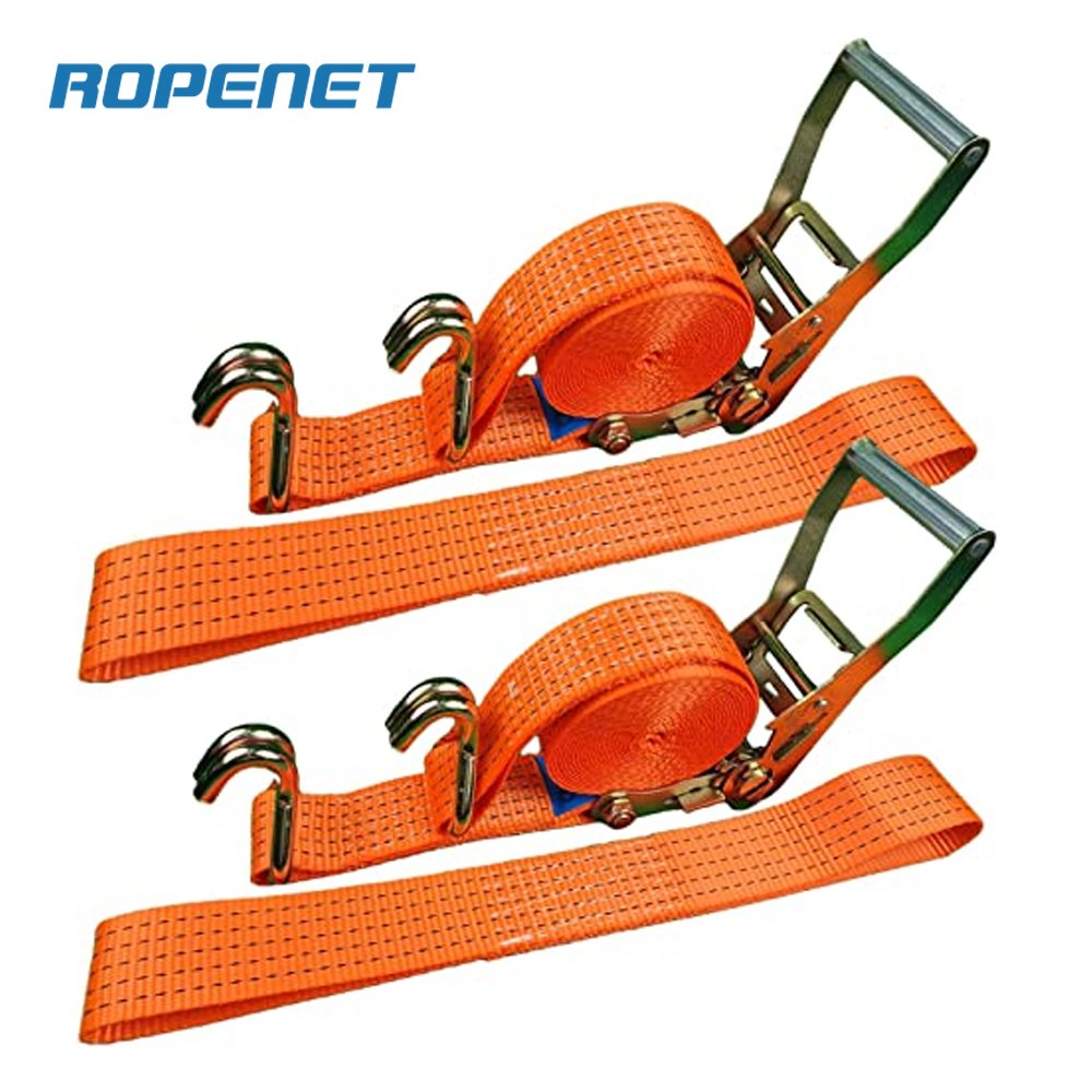 Ratchet Tie Down Strap With Double J Hook For Truck Polyester Belt Ratchet Tie Down Cargo Lashing Straps