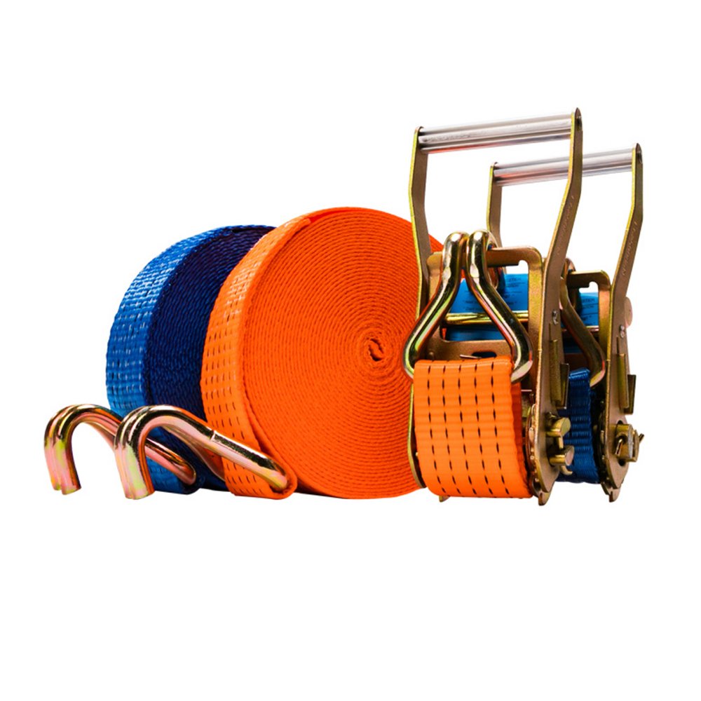 Ratchet Tie Down Strap With Double J Hook For Truck Polyester Belt Ratchet Tie Down Cargo Lashing Straps