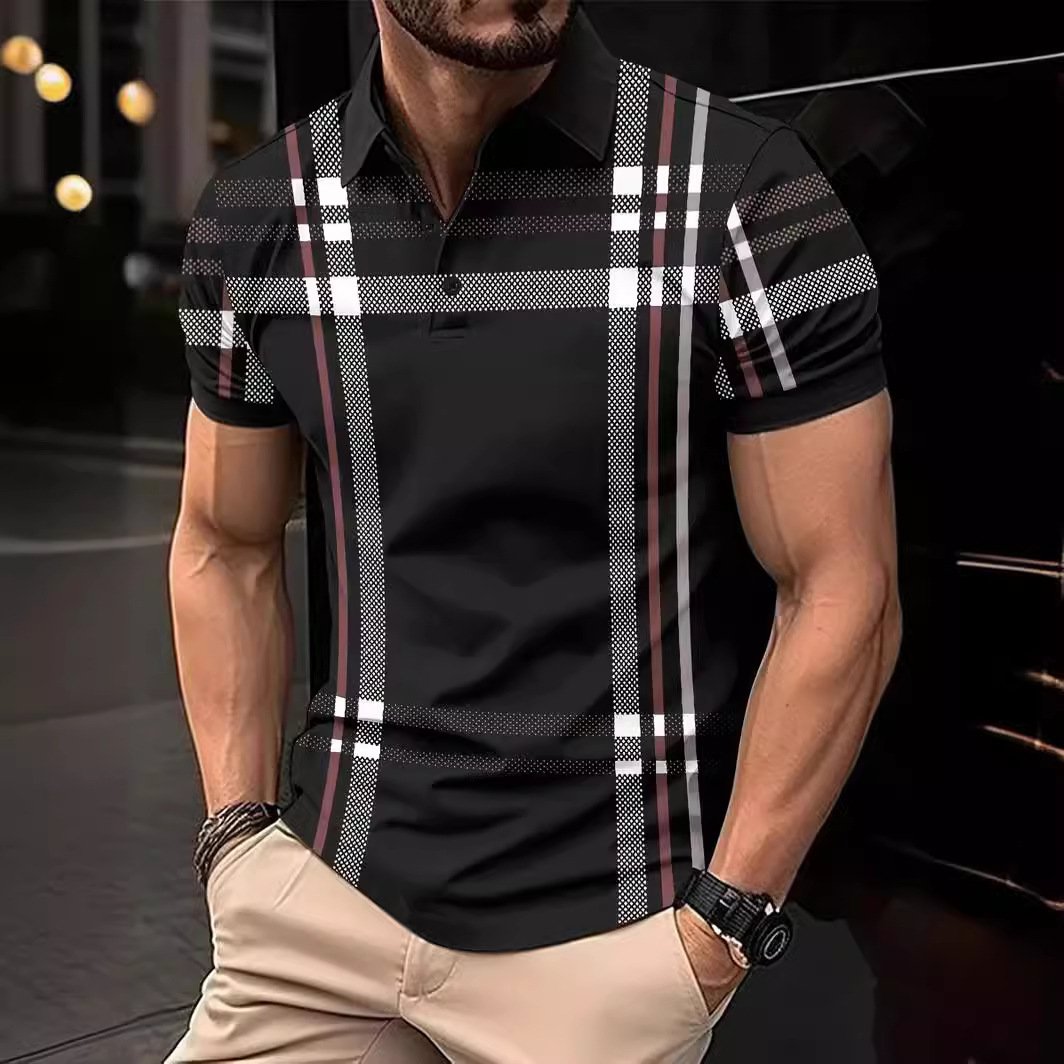 Men's casual lapel polo shirt, fashionable and versatile trend top