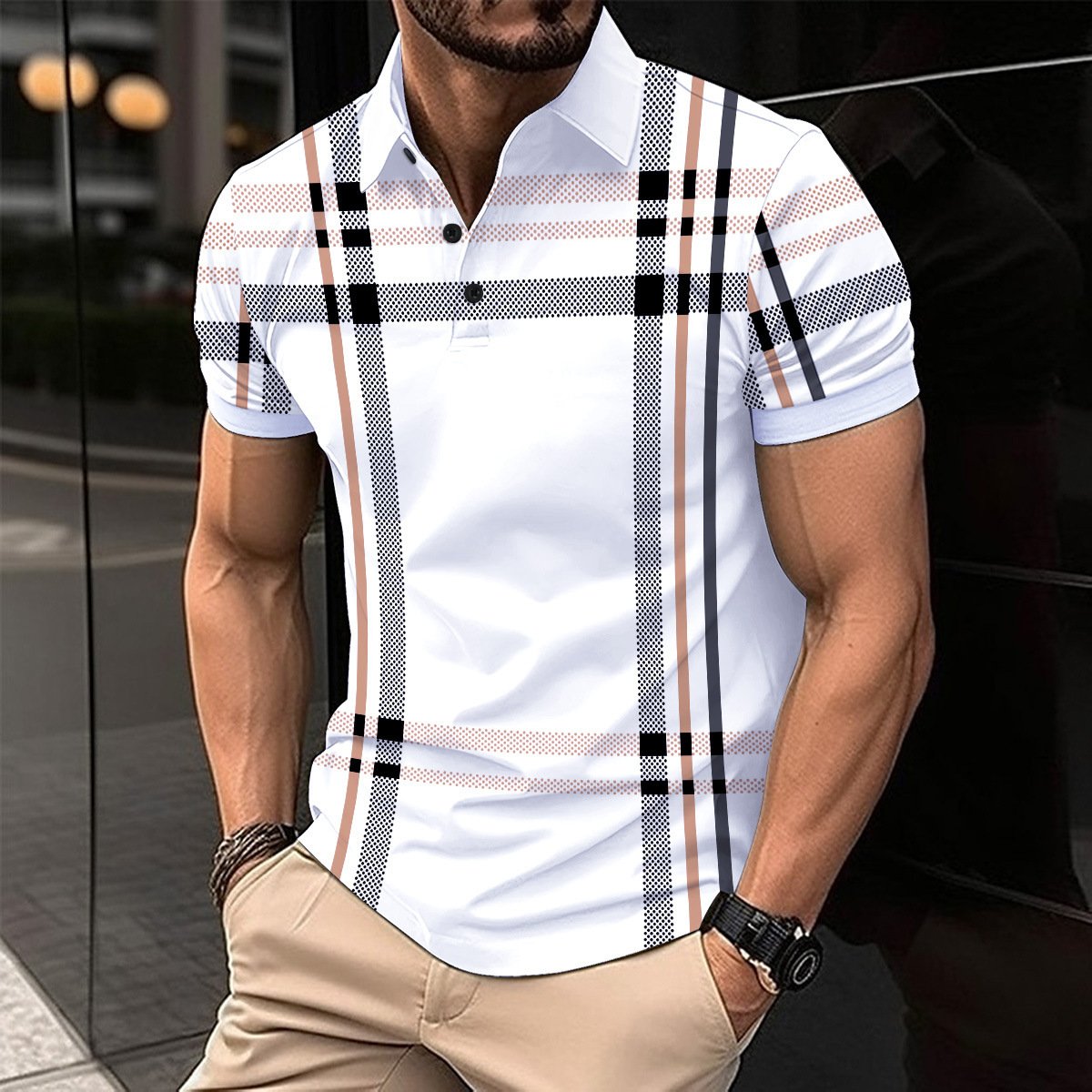 Men's casual lapel polo shirt, fashionable and versatile trend top