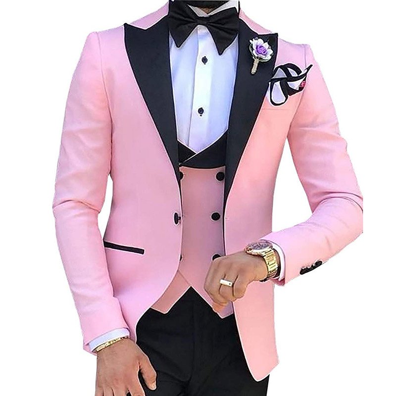 Latest 3 Piece Men Suit Navy Blue Men Formal Prom Suits Slim Fit Wedding Tuxedo for Groom ( Blazer+Vest+Trousers+Bow Tie )