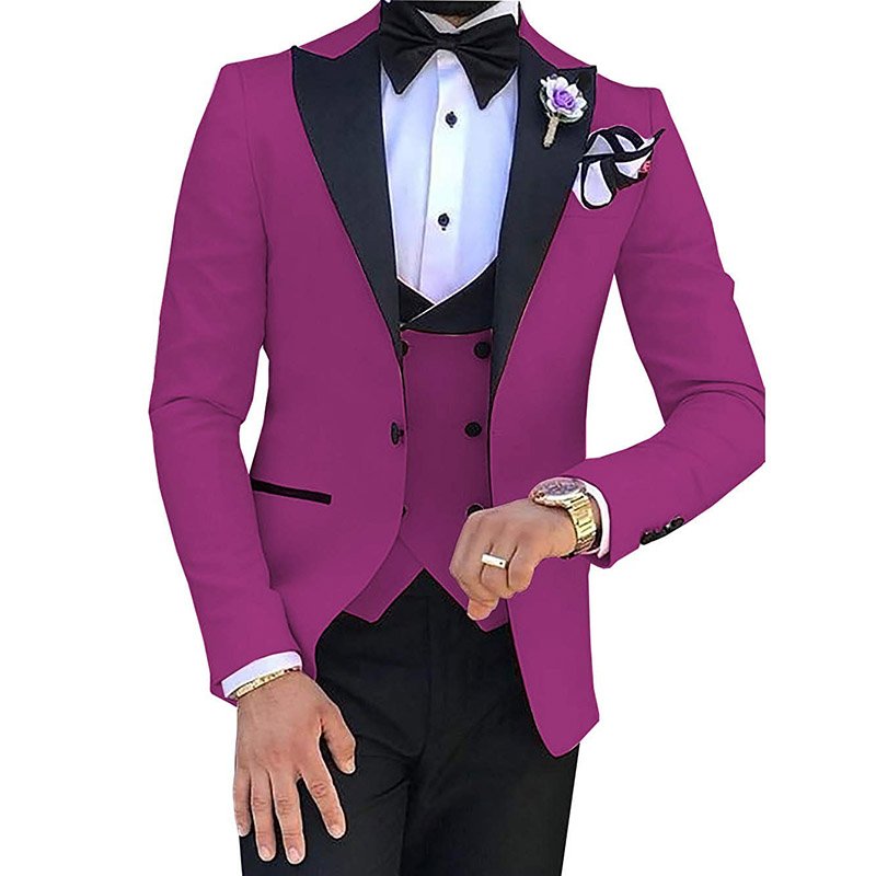 Latest 3 Piece Men Suit Navy Blue Men Formal Prom Suits Slim Fit Wedding Tuxedo for Groom ( Blazer+Vest+Trousers+Bow Tie )