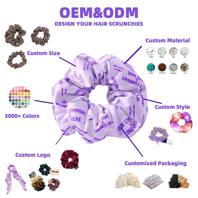 Oversize satin hair scrunchies custom large jumbo hair holder ponytail solid color silk hair tie band accessories for girls