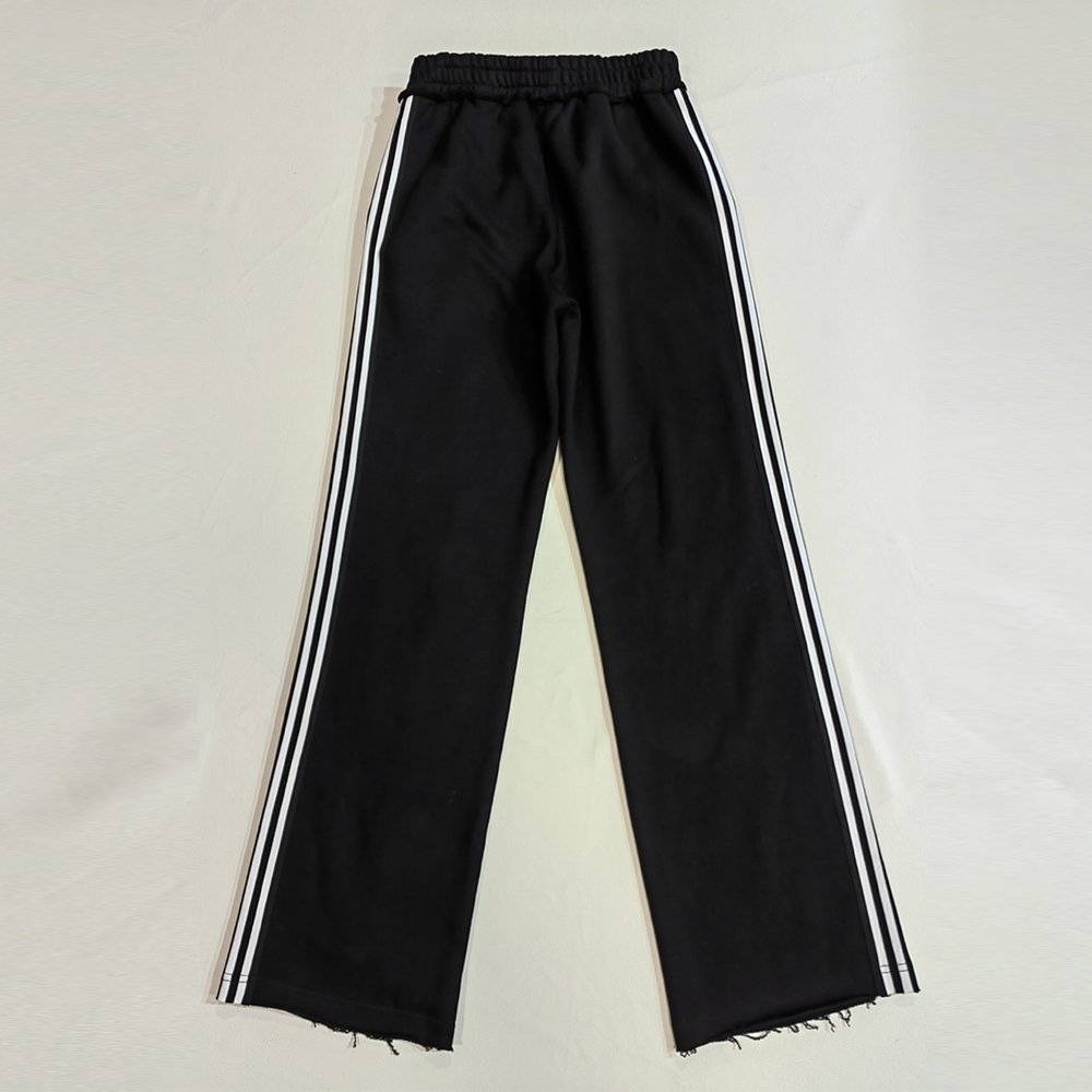 HL Factory Vintage Washed Raw Hem Flared Wide Leg Sewat Pants Striped Side Men Thick Cotton Oversized Rhinestone Sweatpants