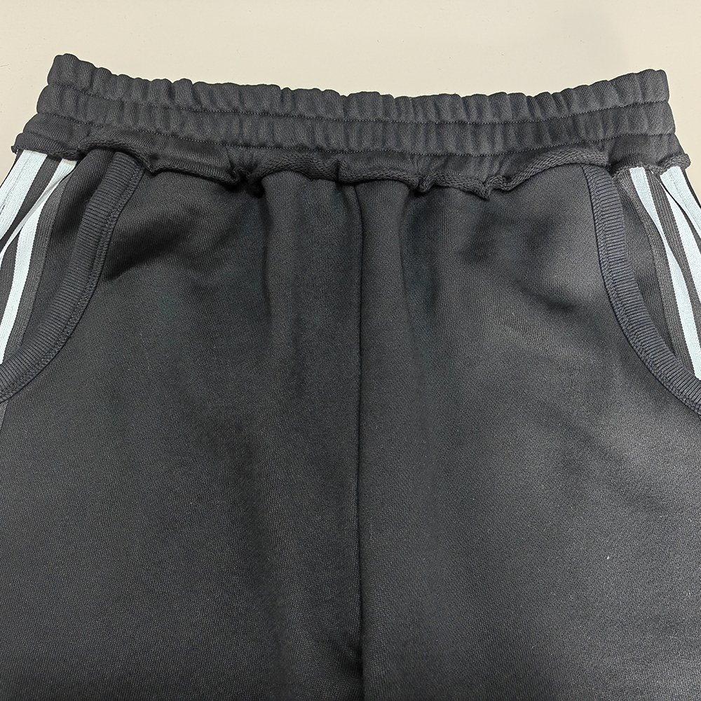 HL Factory Vintage Washed Raw Hem Flared Wide Leg Sewat Pants Striped Side Men Thick Cotton Oversized Rhinestone Sweatpants
