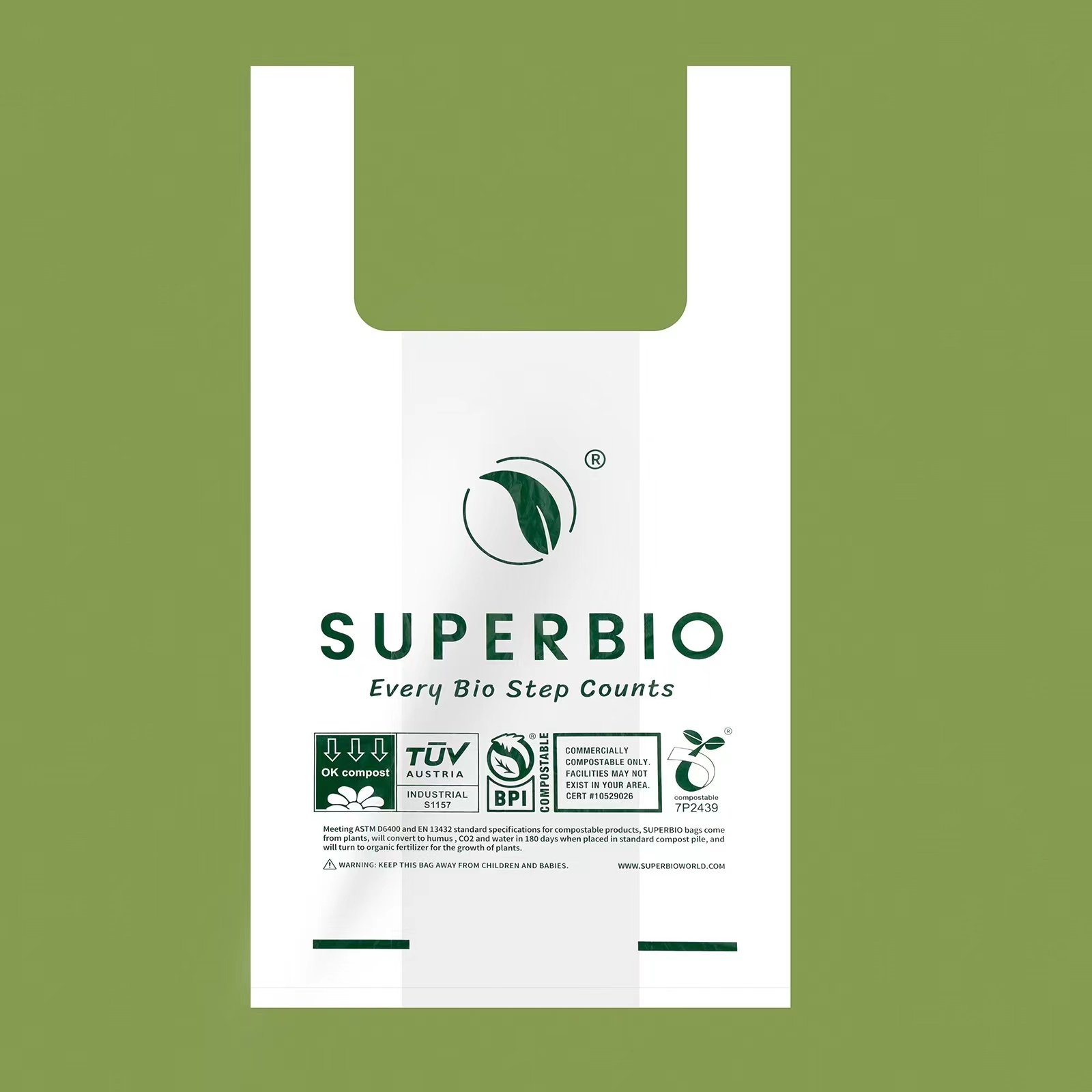 Eco friendly PLA 100% biodegradable compostable plastic bag T Shirt Type Plastic Shopping Bag cornstarch on roll