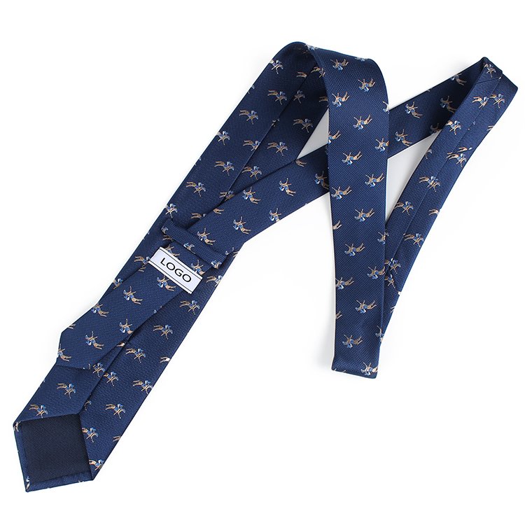 Dacheng Navy Blue Horse Riding Man Pattern Necktie Animal Jacquard Corbatas Silk Tie