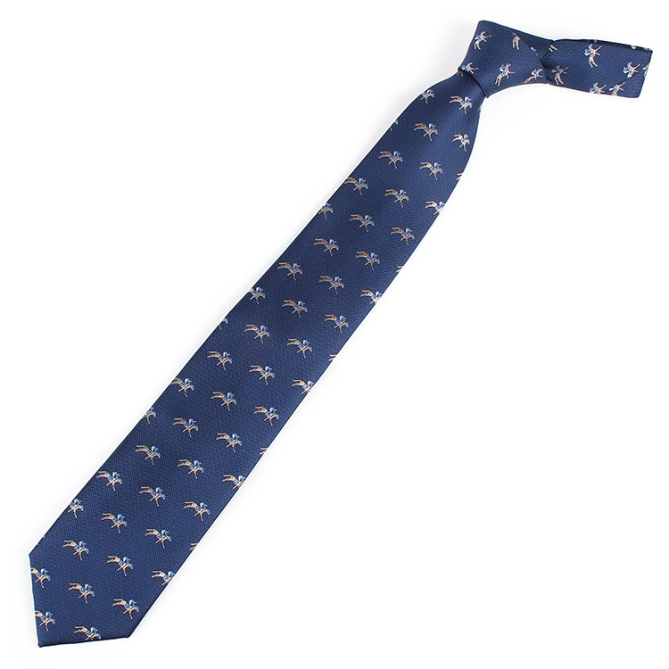 Dacheng Navy Blue Horse Riding Man Pattern Necktie Animal Jacquard Corbatas Silk Tie