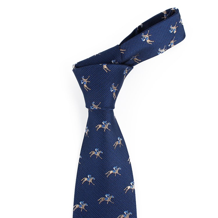 Dacheng Navy Blue Horse Riding Man Pattern Necktie Animal Jacquard Corbatas Silk Tie