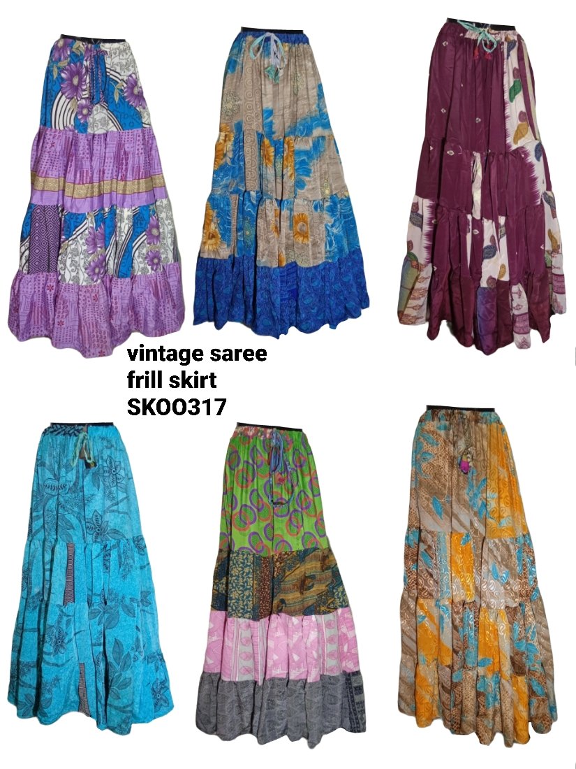 2021 Hot Sale Silk frill Women's Fashion New saree Skirts Boho Design Tie Colorful Ladies Sexy Casual Skirts
