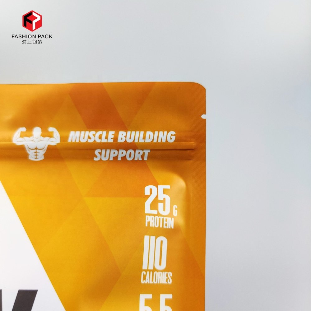 Low MOQ ziplock foil stand up bag 500g 1kg whey protein supplement packing pouch custom printed logo