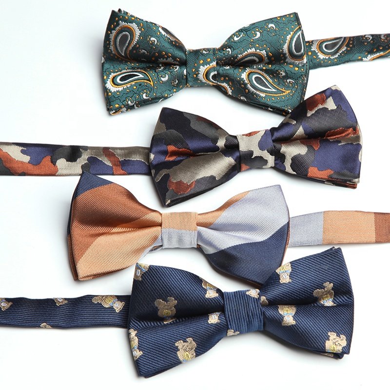 52 Designs hotsale mens luxury brand woven jacquard print neck bow paisley stripe floral dobby ties pre-tied bowtie for men