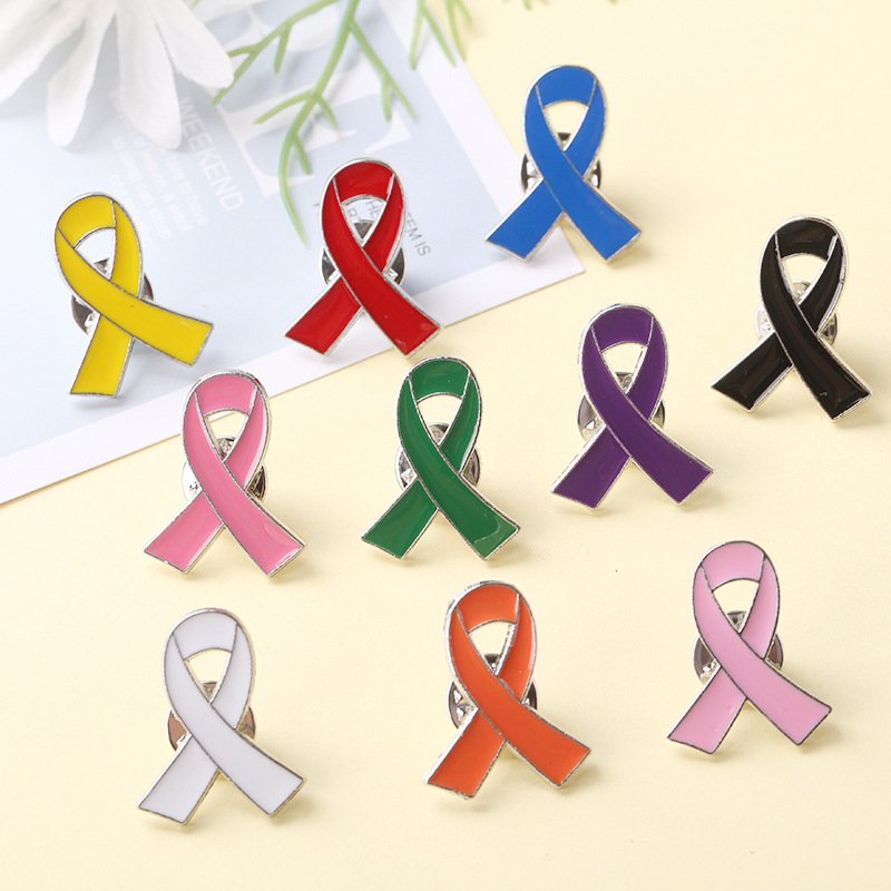 Factory Enamel Cancer Awareness Pink Red Purple Blue Green Black Yellow White Orange Ribbon Brooch Pin Badge Brooches Lapel Pin