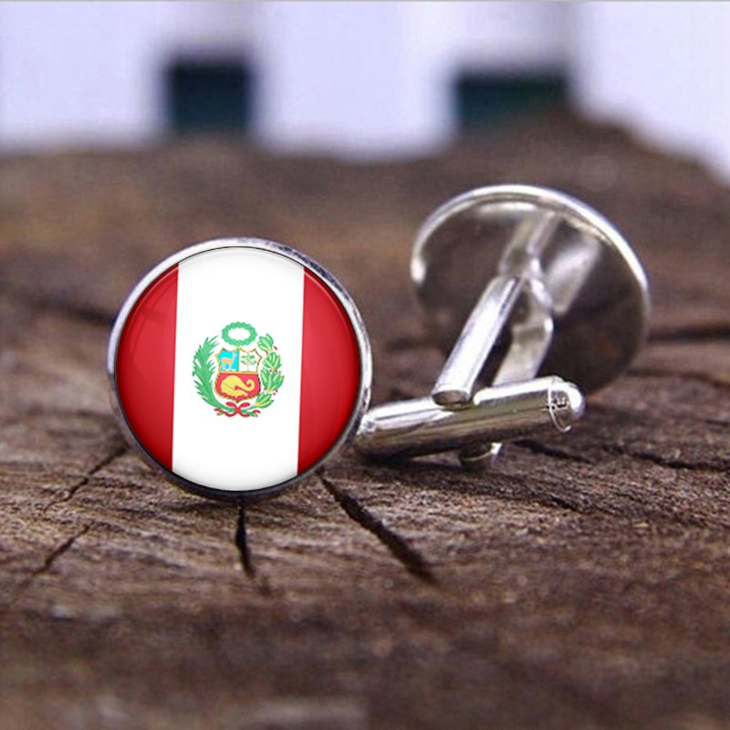 80 Model Peru Country Map Flag Pendant Tie Clip Lapel Pin Ring Brooch Cuff Link Necklace Bracelet Earrings Key Chain Jewelry Set