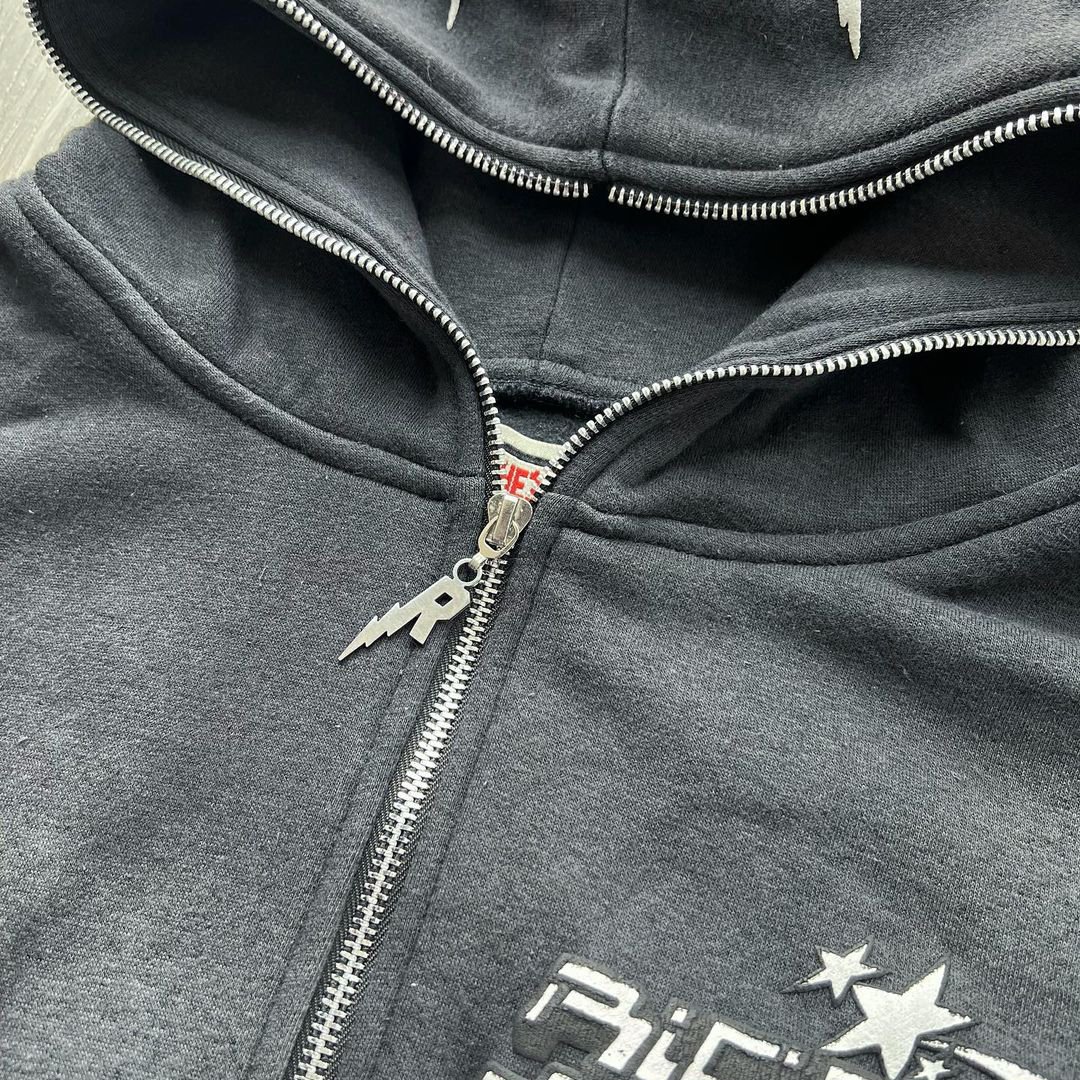 Custom Logo Full Zip Up Embroidery Applique Hoodies And Flared Sweats Jogger Set Acid Wash Faded Man Tracksuit Sweatsuits Mens