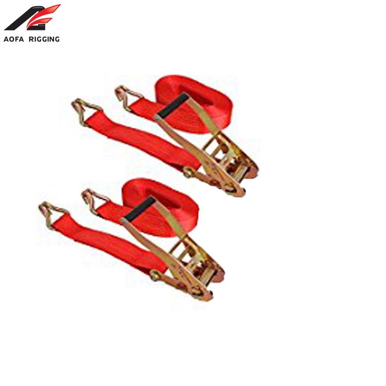 2t yellow ratchet tie down x strap trailer belt with padded handle