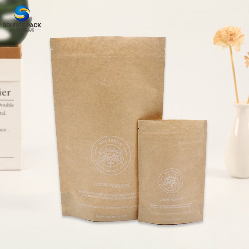 Recyclable Zipper Brown Kraft Paper Bags Custom Biodegradable Brown Kraft Paper Pouch Stand Up Pouch