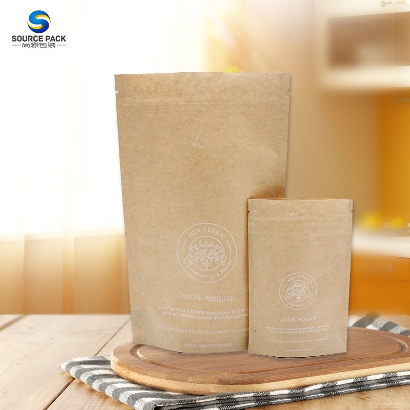 Recyclable Zipper Brown Kraft Paper Bags Custom Biodegradable Brown Kraft Paper Pouch Stand Up Pouch