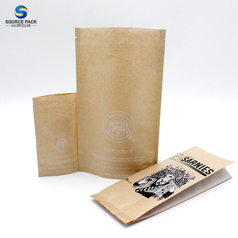Recyclable Zipper Brown Kraft Paper Bags Custom Biodegradable Brown Kraft Paper Pouch Stand Up Pouch