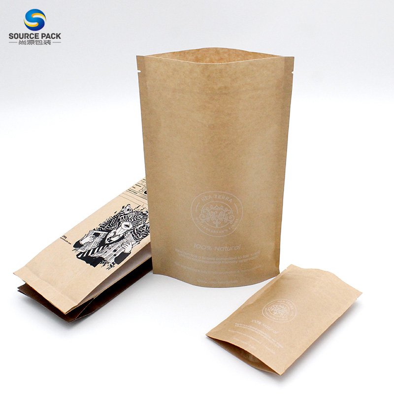 Recyclable Zipper Brown Kraft Paper Bags Custom Biodegradable Brown Kraft Paper Pouch Stand Up Pouch
