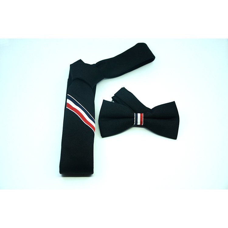popular three color tape mens necktie set bow tie fabric school tie custom