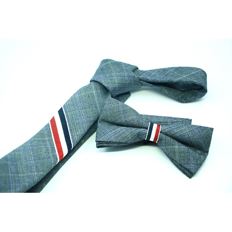 popular three color tape mens necktie set bow tie fabric school tie custom