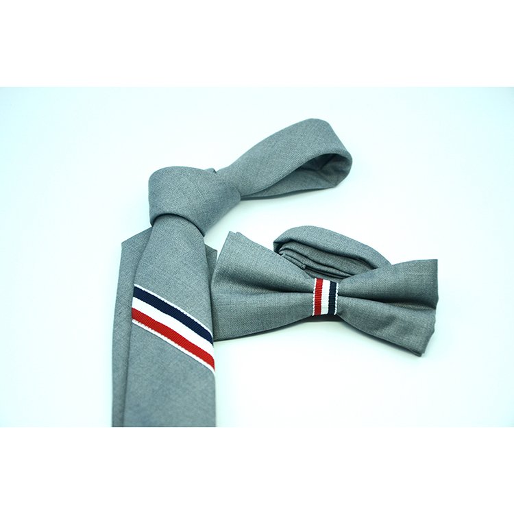 popular three color tape mens necktie set bow tie fabric school tie custom