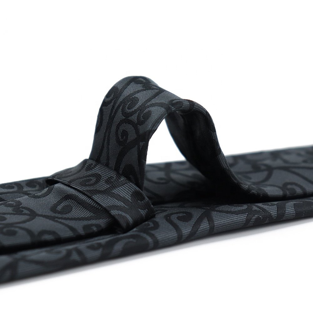 Elegant Design Delicate OEM Dark Gray Polyester Woven Embroidered Tie Handmade Men Neck Ties Floral