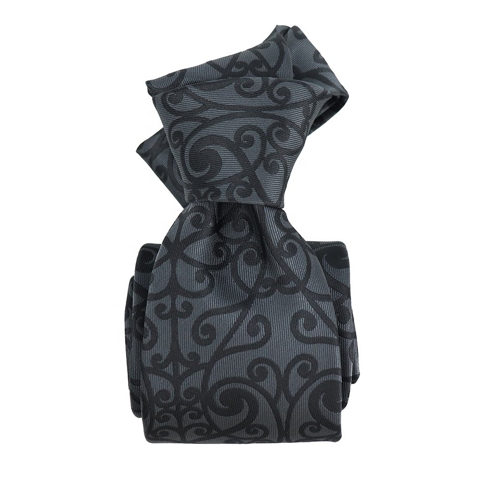 Elegant Design Delicate OEM Dark Gray Polyester Woven Embroidered Tie Handmade Men Neck Ties Floral