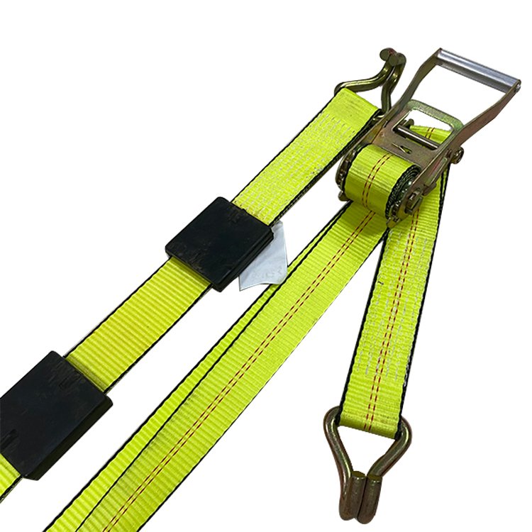 2" 10FT 10000LBS Three Rubber Blocks Cleats Ratchet Strap Car Wheel Tie Down with Double J Hook