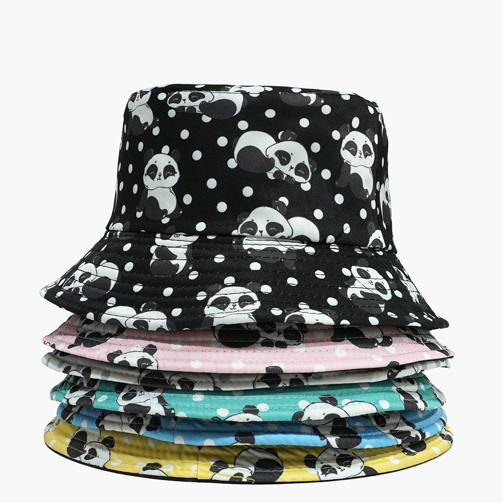 Wholesale Bucket Hat Custom Cute Panda All Over Printing OEM Tie Dye Reversible Fisherman Hat Summer Bucket Cap Fashion Gorras
