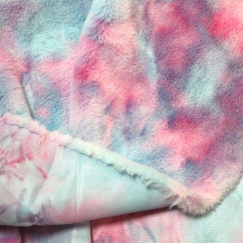 Shaggy Fluffy Rainbow Bean Bag Fur Long Pile Plush 420gsm Boucle Plush Tie Dyed Faux Fur Rabbit Fabric for Bedding