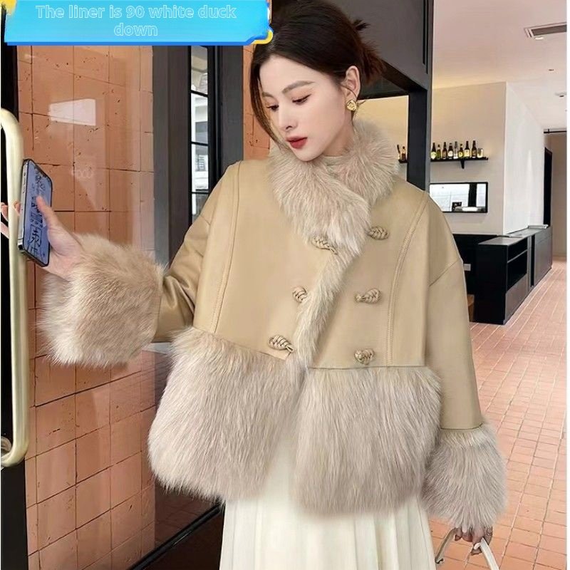 2024 New Chinese Style Down Coat for Women Customized Factory Direct Sale Warm White Duck Down with Fur Outerwear