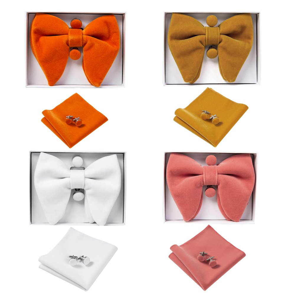 Velvet Big Bow Tie Men's Bowties Pocket Square Cufflinks Set Solid Red Blue Handkerchief Necktie for Man Wedding Gift